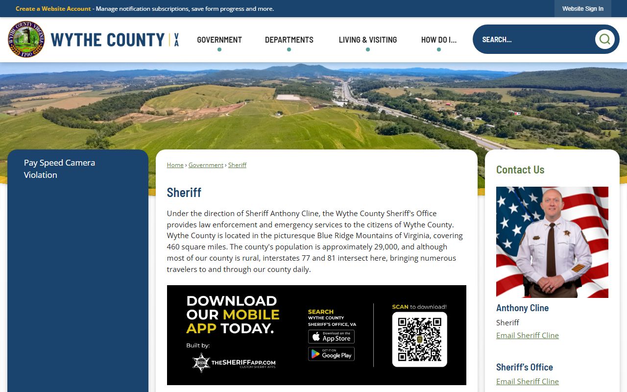 Wythe County Sheriff's Office contact page for lock-up custody questions